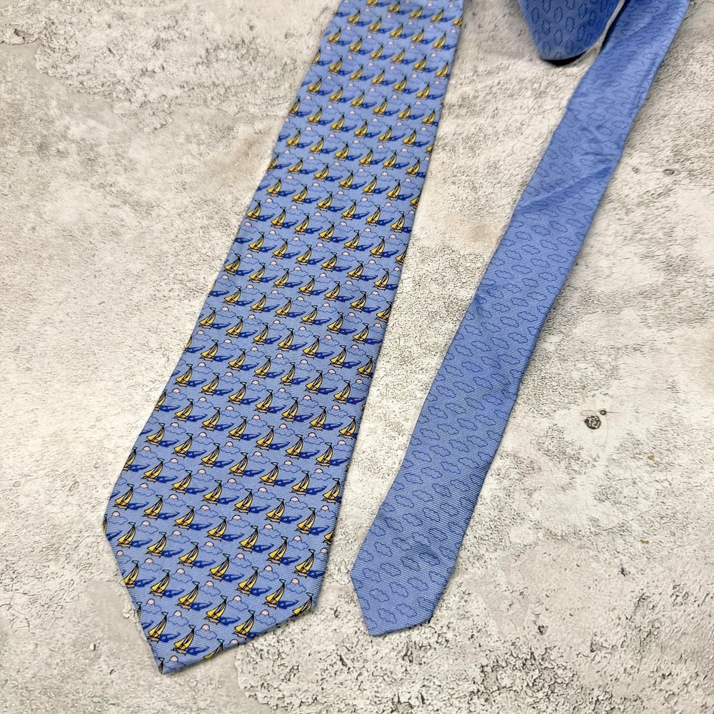 Tommy Hilfiger Silk Tie Mens OS 50" Blue Sailboat Clouds Made USA Necktie 3" W
